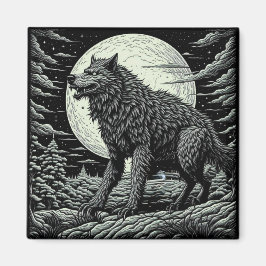 Zwart-wit  Weerwolf Ai Art Magneet