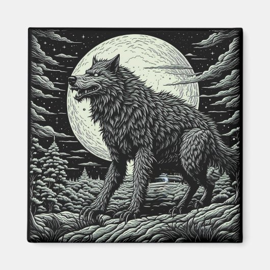 Zwart-wit Weerwolf Ai Art Magneet (Voorkant)