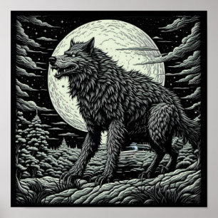 Zwart-wit  Weerwolf Ai Art Poster