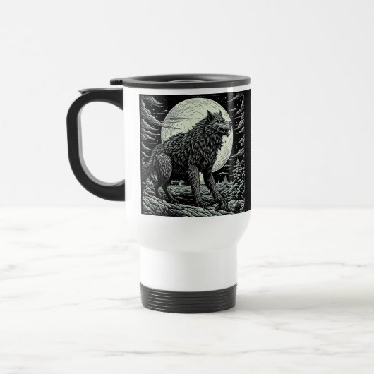 Zwart-wit  Weerwolf Ai Art Reisbeker (Links)