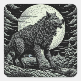 Zwart-wit  Weerwolf Ai Art Vierkante Sticker
