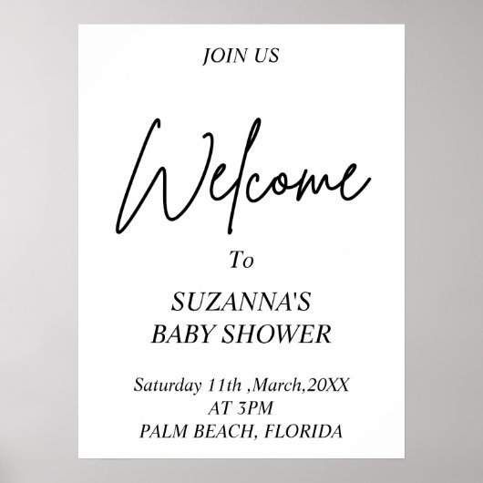 ZWART-WIT WELKOM Baby shower Poster (Voorkant)