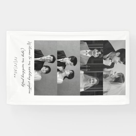 Zwart & Wit Welkom bij onze bruiloft minimalist Spandoek (Horizontaal)