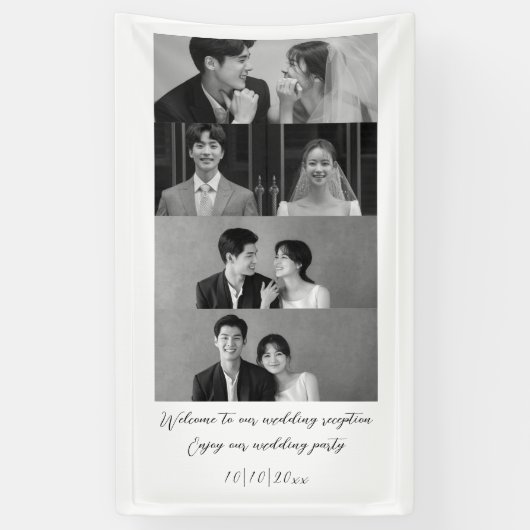 Zwart & Wit Welkom bij onze bruiloft minimalist Spandoek (Verticaal)