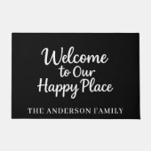 Zwart wit welkom Happy place familie Deurmat (Voorkant)