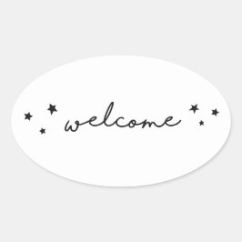 Zwart-wit welkom kalligrafie. Modern eenvoudig Ovale Sticker