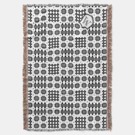 Zwart, Wit Wels Tapijtwerk Faux met Monogram Deken (Voorkant Verticaal)