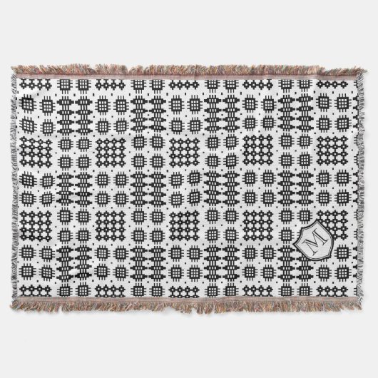 Zwart, Wit Wels Tapijtwerk Faux met Monogram Deken (Voorkant)