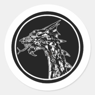 Zwart-wit Welsh Dragon Silhouette Logo Icon Ronde Sticker