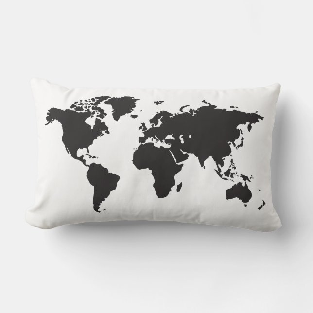 Zwart-wit Wereldkaart Kussen (Voorkant)