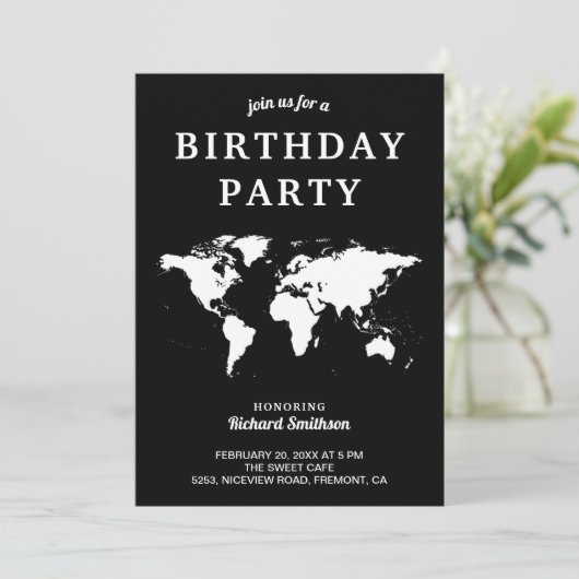 Zwart-wit Wereldkaart Verjaardagsfeest Kaart (Staand voorkant)