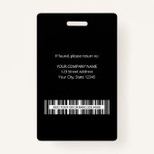 Zwart-wit Werknemer Foto ID Naam QR Bar Code Badge (Achterkant)
