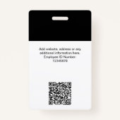 Zwart Wit Werknemersnaam Business Logo QR Code Badge (Achterkant)
