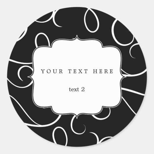 Zwart-wit wervelend elegante favor sticker (Voorkant)