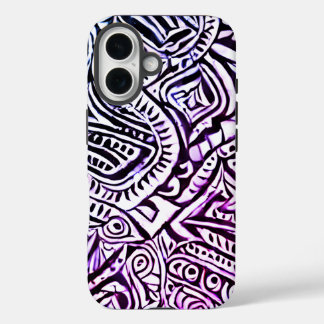 Zwart-wit wervelingen achtergrond iPhone 16 hoesje
