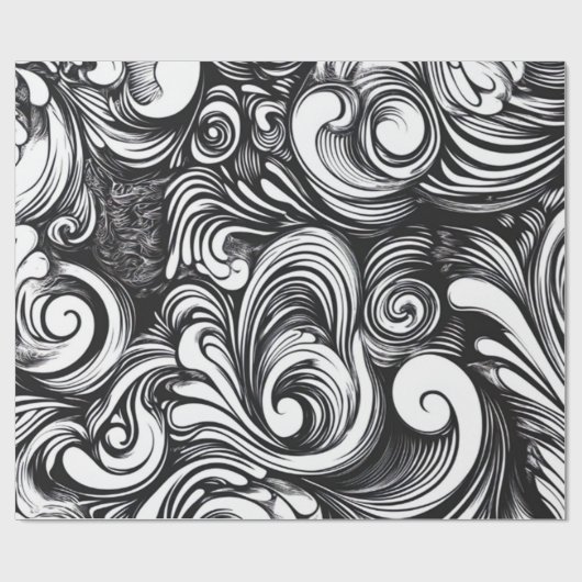 Zwart-wit wervelpatroon cadeaupapier (Vlak)