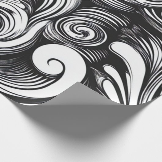 Zwart-wit wervelpatroon cadeaupapier (Hoek)
