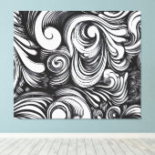 Zwart-wit wervelpatroon canvas afdruk (Insitu (Houten vloer))