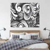 Zwart-wit wervelpatroon canvas afdruk (Insitu (Slaapkamer))