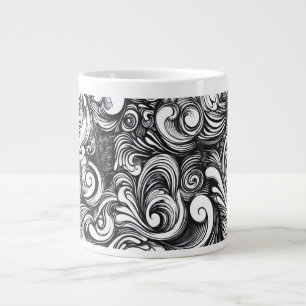 Zwart-wit wervelpatroon grote koffiekop