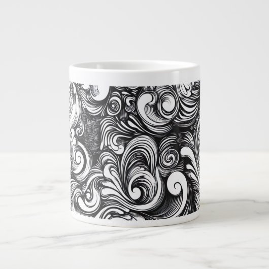Zwart-wit wervelpatroon grote koffiekop (Voorkant)