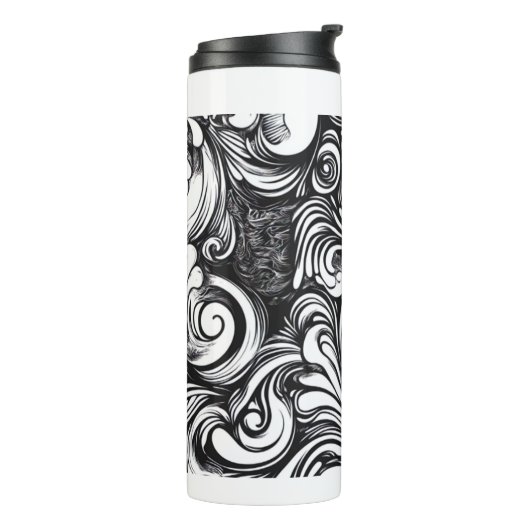 Zwart-wit wervelpatroon thermosbeker (Gedraaid links)