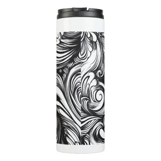 Zwart-wit wervelpatroon thermosbeker (Achterkant)