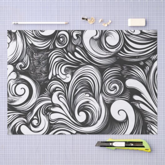 Zwart-wit wervelpatroon tissuepapier (Craft)