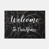 Zwart/Wit Werveltje "Welkom" Deur Mat (Voorkant)