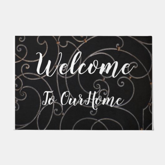 Zwart/Wit Werveltje "Welkom" Deur Mat (Voorkant)