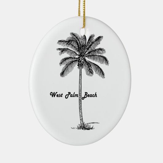 Zwart-wit West Palm Beach & Palm design Keramisch Ornament (Rechts)
