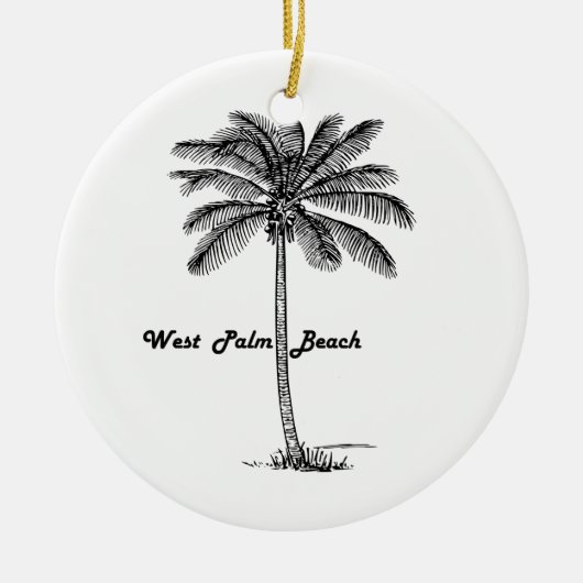 Zwart-wit West Palm Beach & Palm design Keramisch Ornament (Voorkant)