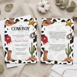 Zwart-wit Westerse Baby Cowboy Baby Shower Kaart
