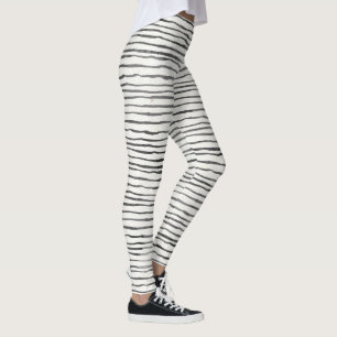 Zwart-wit Whimsical Boho Horizontale Strepen Leggings