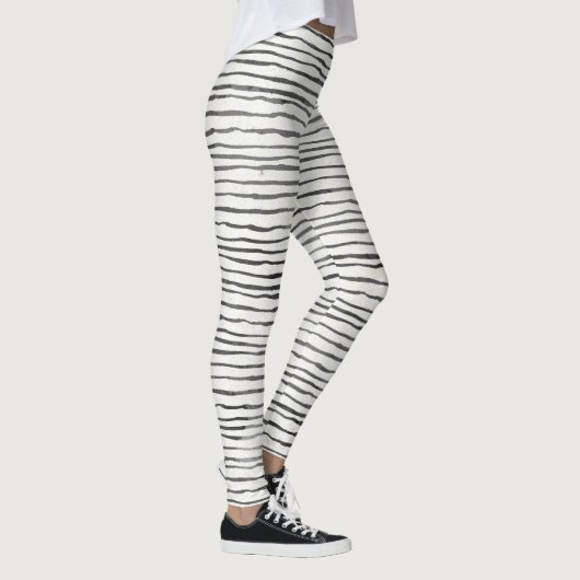 Zwart-wit Whimsical Boho Horizontale Strepen Leggings (Rechts)