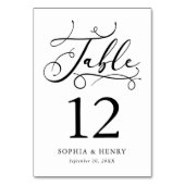 Zwart-wit Whimsical Calligraphy Table Number Kaart (Achterkant)