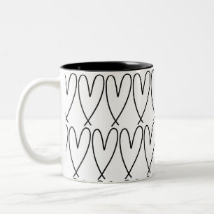 Zwart & Wit Whimsical Cute Harten Tweekleurige Koffiemok