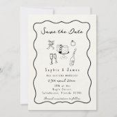 Zwart-wit Whimsical Doodle Trendy Wedding Kaart (Voorkant)