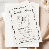 Zwart-wit Whimsical Doodle Trendy Wedding Kaart