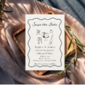 Zwart-wit Whimsical Doodle Trendy Wedding Kaart