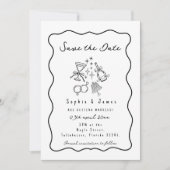 Zwart-wit Whimsical Doodle Trendy Wedding Kaart (Voorkant)