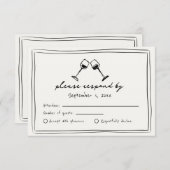 Zwart-wit Whimsical Hand getrokken wijn bruiloft RSVP Kaartje (Voorkant / Achterkant)