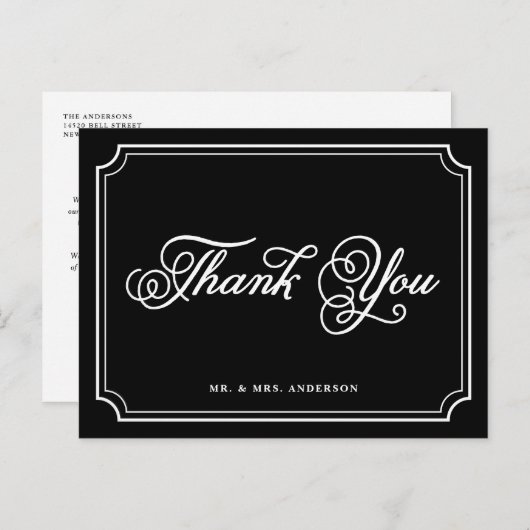 Zwart-wit whimsical-script Hartelijk dank Briefkaa Briefkaart (Voorkant / Achterkant)