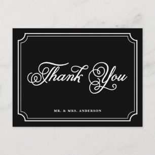 Zwart-wit whimsical-script Hartelijk dank Briefkaa Briefkaart