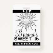 Zwart Wit Whimsical Sun Celestial Verjaardag VIP Badge (Voorkant)