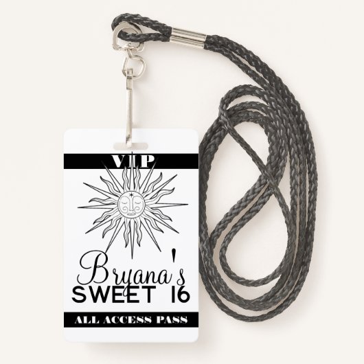 Zwart Wit Whimsical Sun Celestial Verjaardag VIP Badge (Voorkant met draagriem)