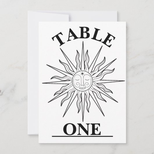 Zwart & Wit Whimsical Sun Hemels Tabelnummer Kaart (Voorkant)