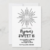 Zwart & Wit Whimsical Zon Celestial Sweet 16 Kaart (Voorkant)