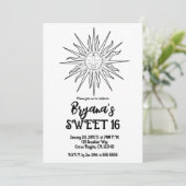 Zwart & Wit Whimsical Zon Celestial Sweet 16 Kaart (Staand voorkant)