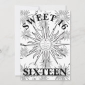 Zwart & Wit Whimsical Zon Celestial Sweet 16 Kaart (Achterkant)